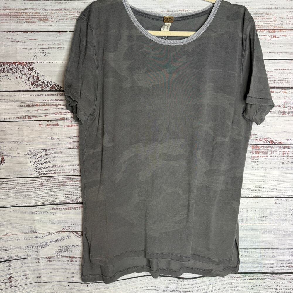 Free People We The Free Womens S Gray Camo Oversized Tunic Tee Raw Hem